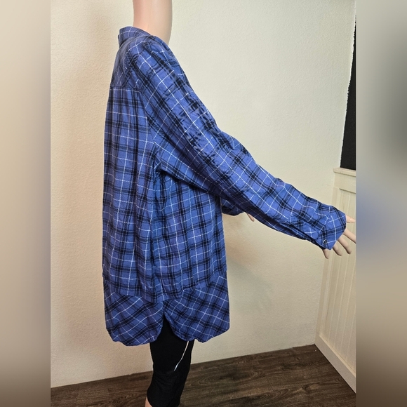 J. Jill Womens Medium Size Xl Blue & Black Plaid Button Up Shirt 100 % Cotton - Picture 6 of 10